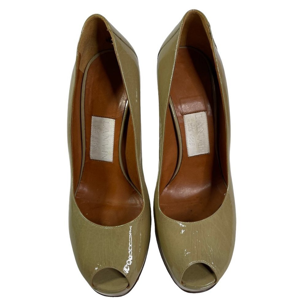 Lanvin Nude Tan Patent Leather Peep Toe Platform Heels Pumps 40 - Picture 3 of 12